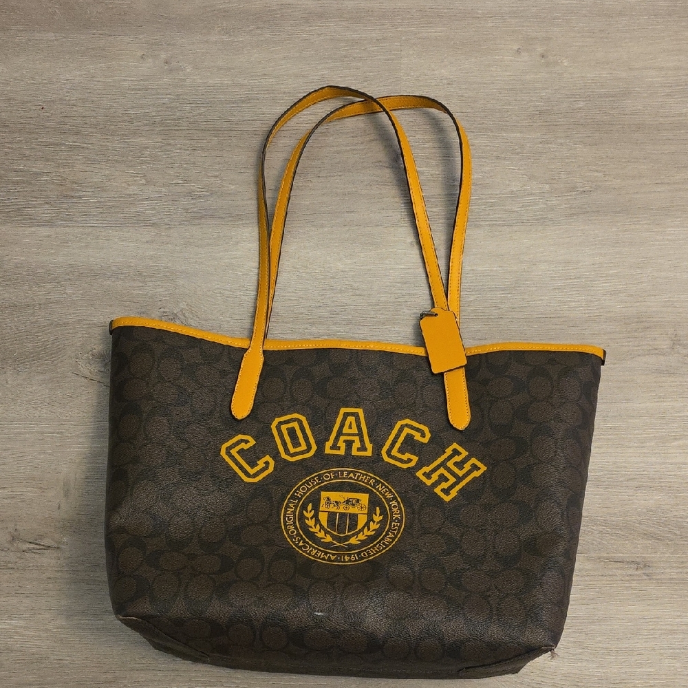 Coach Brown Tote with Yellow Accents